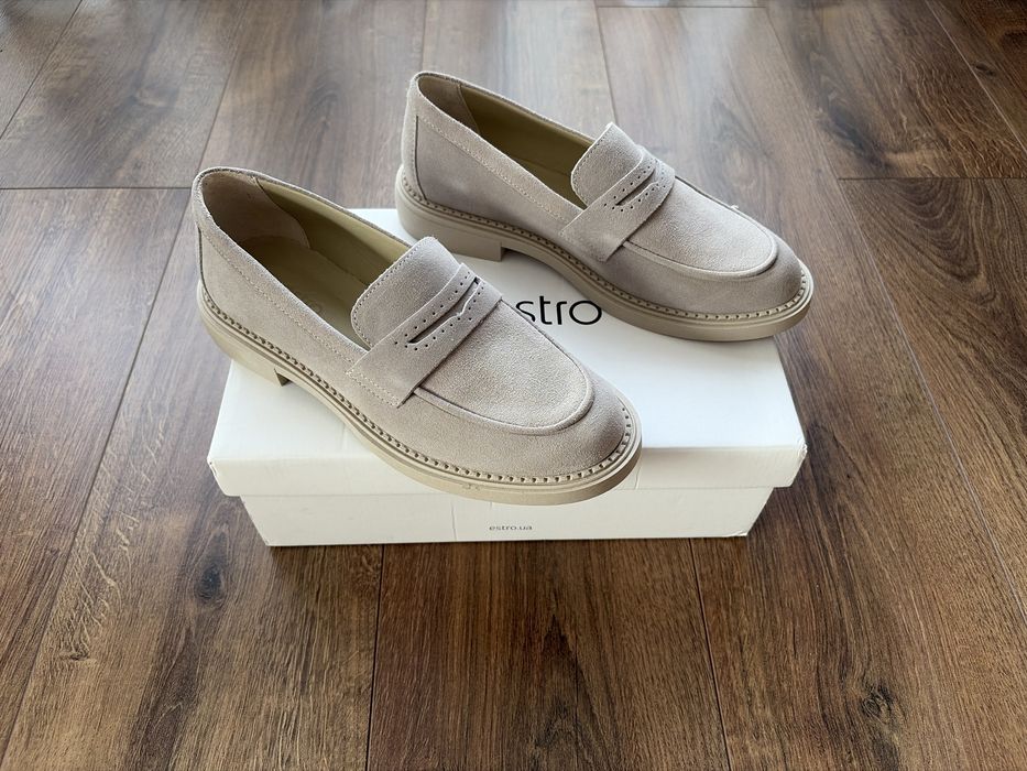 Estro - maksyny loafersy r. 37 jasnobrązowe/szare typu penny - NOWE
