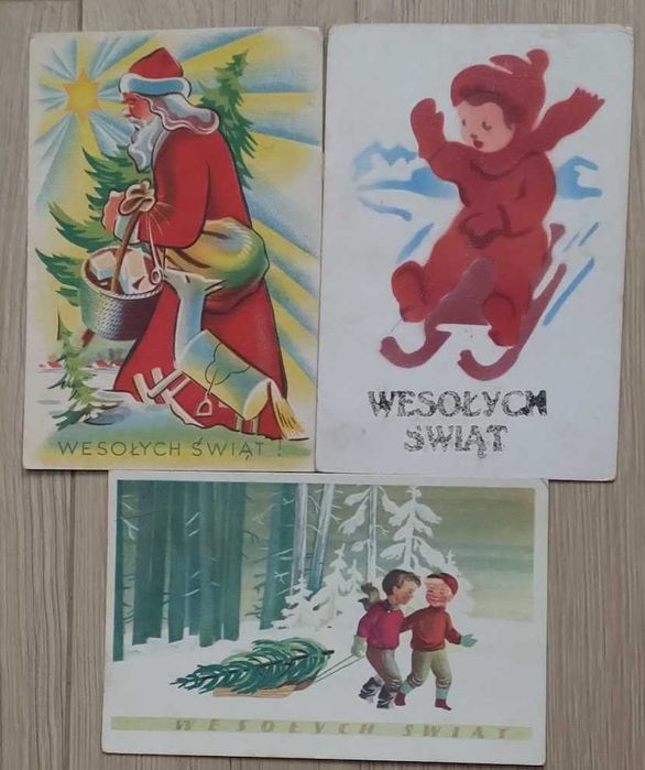 Pocztówki 3 szt. Wesołych Świąt lata 40,50 - te