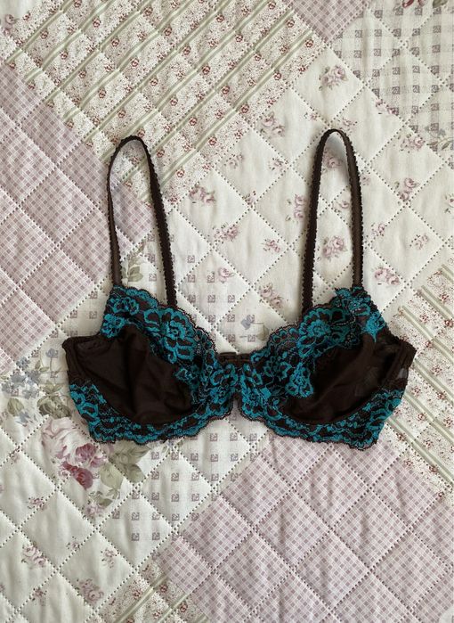 Brązowy stanik z niebieskimi elementami 75C H&M mesh