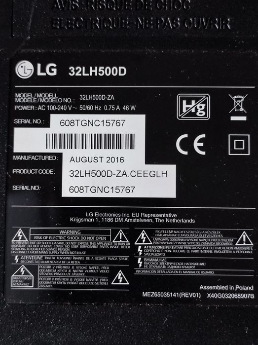 Телевізор LG32LH500D,715G8003-M01-B00-004K.