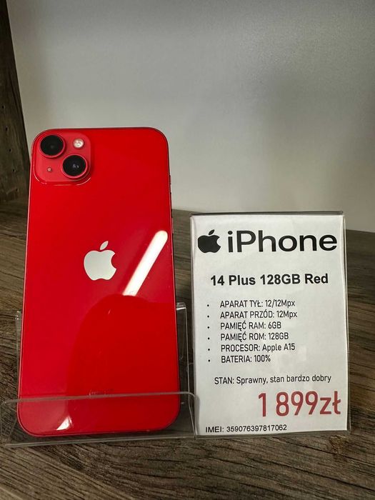 Smartfon Telefon Apple iPhone 14 Plus 128GB Red stan bdb gwarancja
