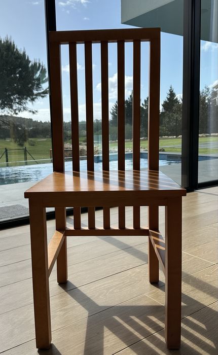 8 cadeiras de sala madeira, castanho e beje e castanho