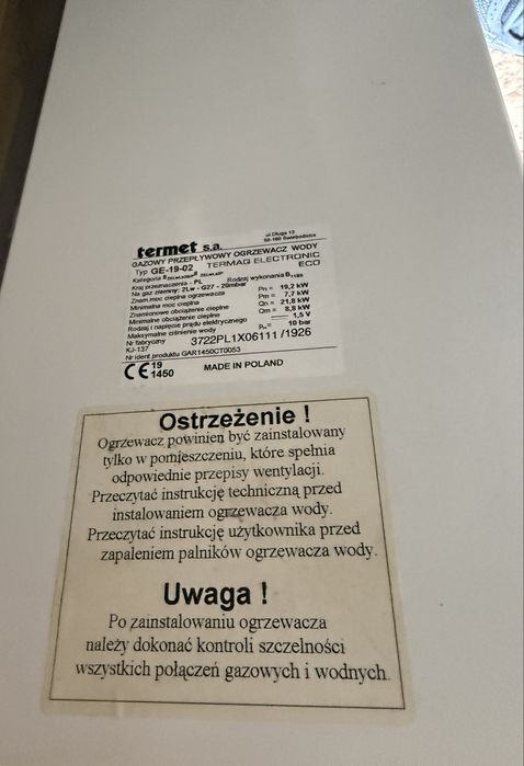 Termet gazowy przepływowy ogrzewacz wody, junkers