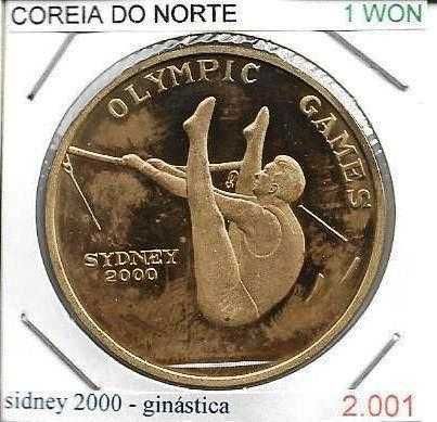 Coreia do Norte - 1 Won - 2001 - Ginasta Olímpico da Barra Alta -Moeda