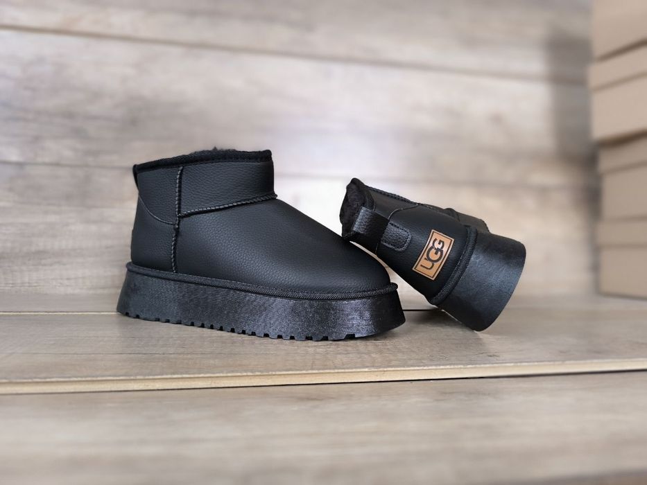 36-41 р короткі угги на платформі шкіряні женские ботинки кожаные ugg