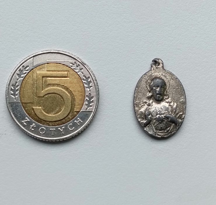 stary medalik Najświętsze Serce Jezusa Matka Boża z Dzieciątkiem Jezus