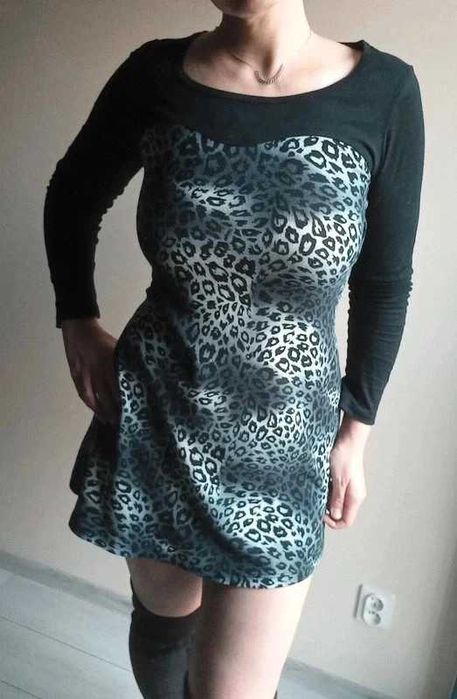 Tunika Sukienka Bluzka Dekolt w serce Cętki Panterka M 38