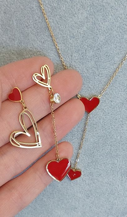 Złoty komplet Walentynkowy serca WYPRZEDAŻ!!!
