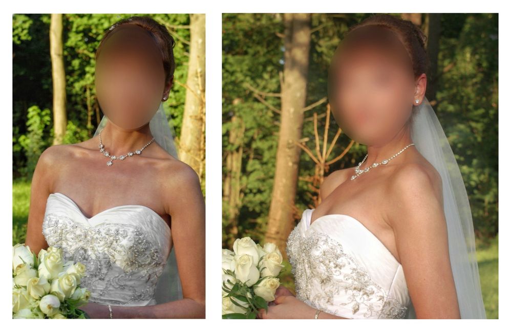 Suknia ślubna Mori Lee USA. Swarovski. Tren podpinany, szal   r.36