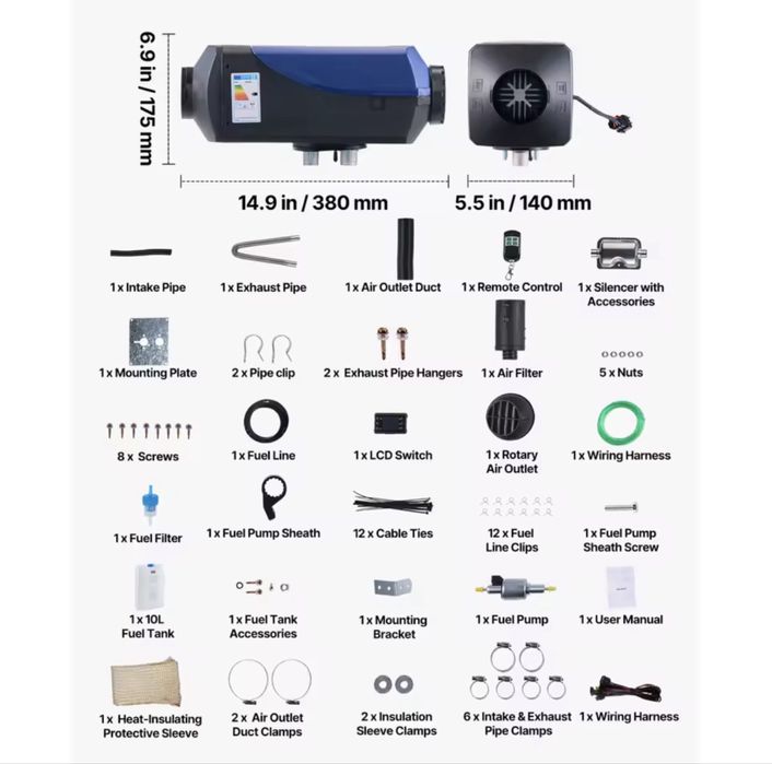 Vevor 8KW 12v 24v webasto, ogrzewanie postojowe, diesel, nagrzewnica