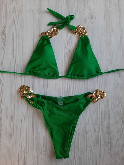 Купальник пуш-ап бандо Victoria's secret зеленый бирюзовый S M стразы голубой синий 70А 75В 85А 85В 90А 90В  с топом мягкая чашка в пальмовые листья