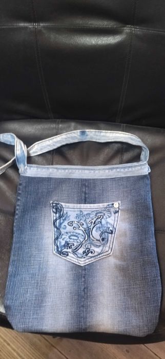 Saco/Mala em ganga com brilhantes - Baixa preço