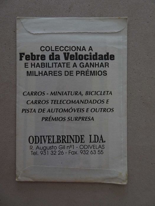 Carteira de cromos fechada - Febre da Velocidade - Odivelbrinde