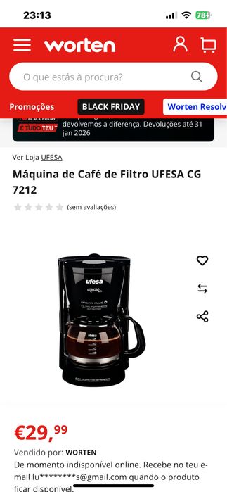 Máquina de Café de Filtro UFESA CG 7212