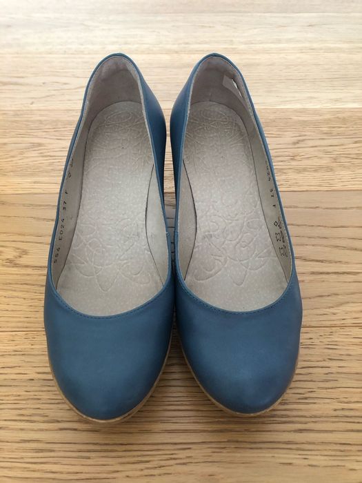 Niebieskie skórzane koturny, Ryłko - rozmiar 38