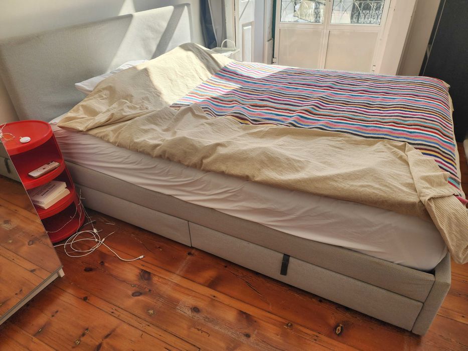 GLADSTAD Cama estofada c/2 caixas arrum, Kabusa cinz clr, 140x200 cm