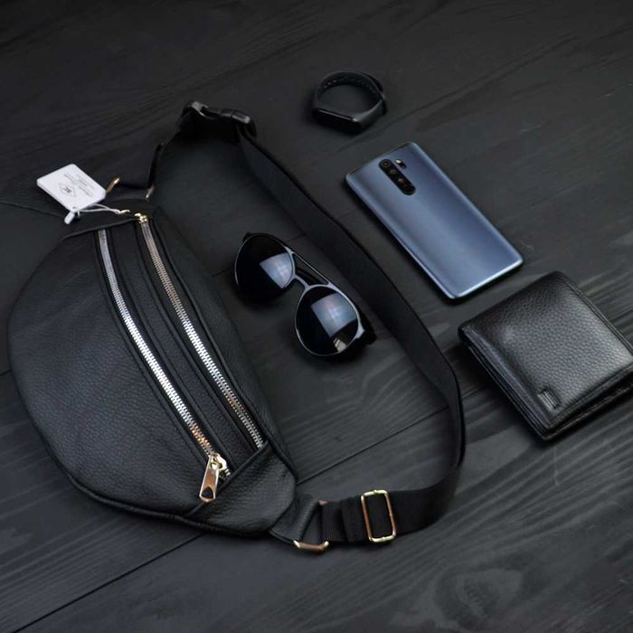 Бананка з натуральної шкіри, сумка чоловіча жіноча, барсетка шкіряна