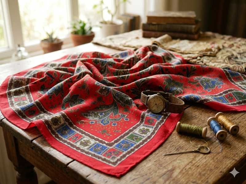 Хустка з візерунком "пейслі" у вінтажному стілю– 109x115 см – червона