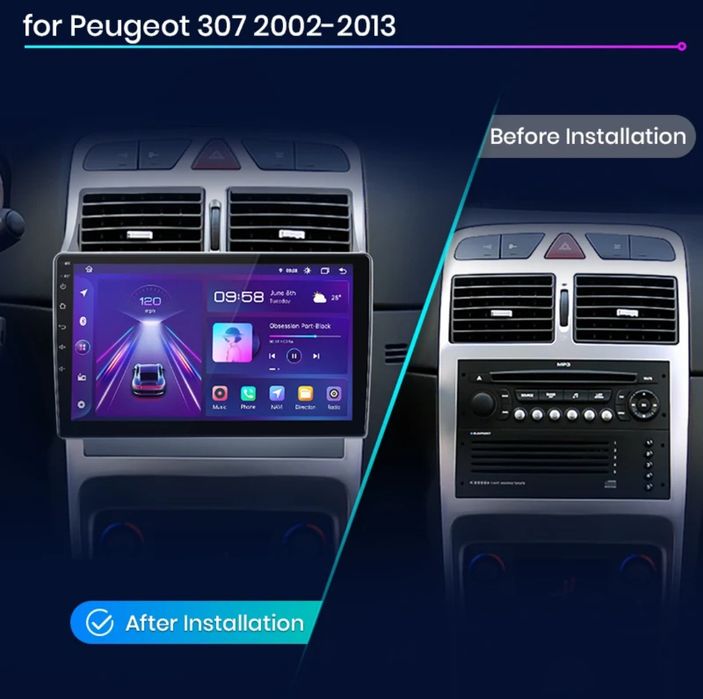 Rádio 9" android Peugeot 307 de 2002 a 2013 CARPLAY WIFI GPS Novo