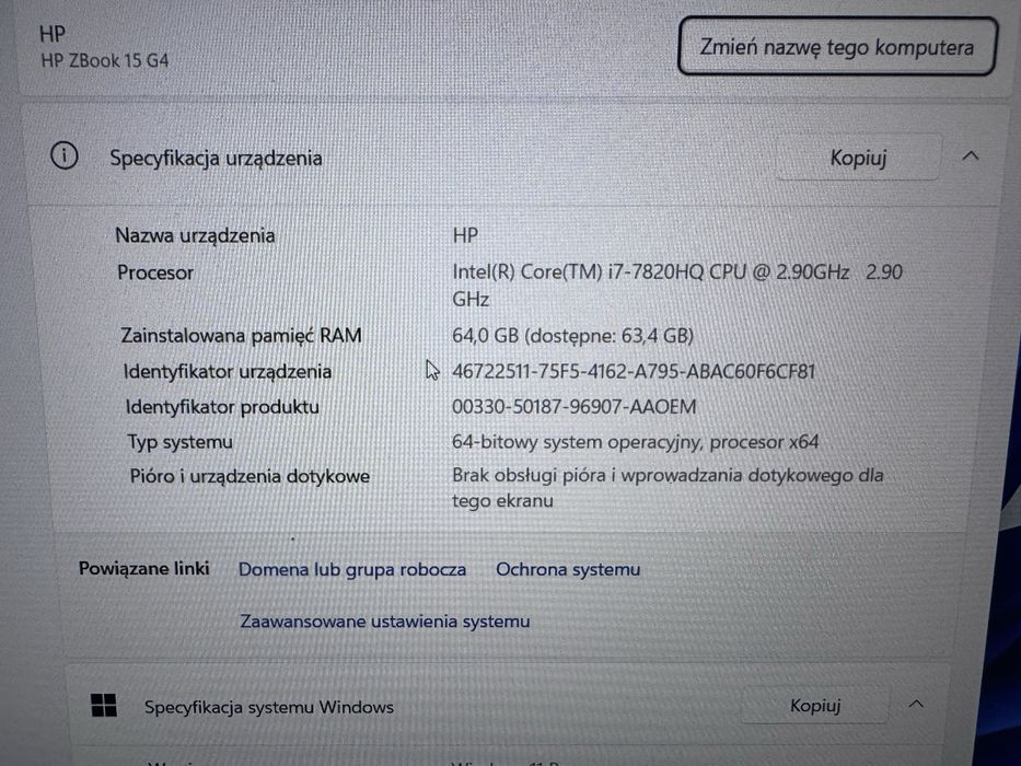 Laptop HP Zbook G4 i7 64gb Ram