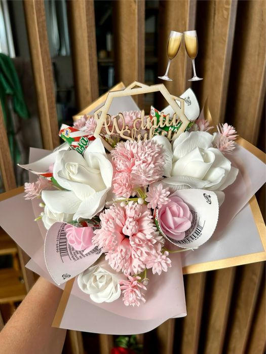 Kwiaty mydlane ze zdrapkami na ślub prezent