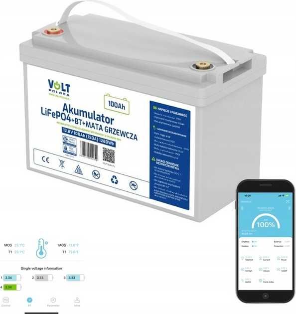LiFePo4 акумулятор Volt Polska 100Ah 12V +BlueTooth 6AKLI10M12