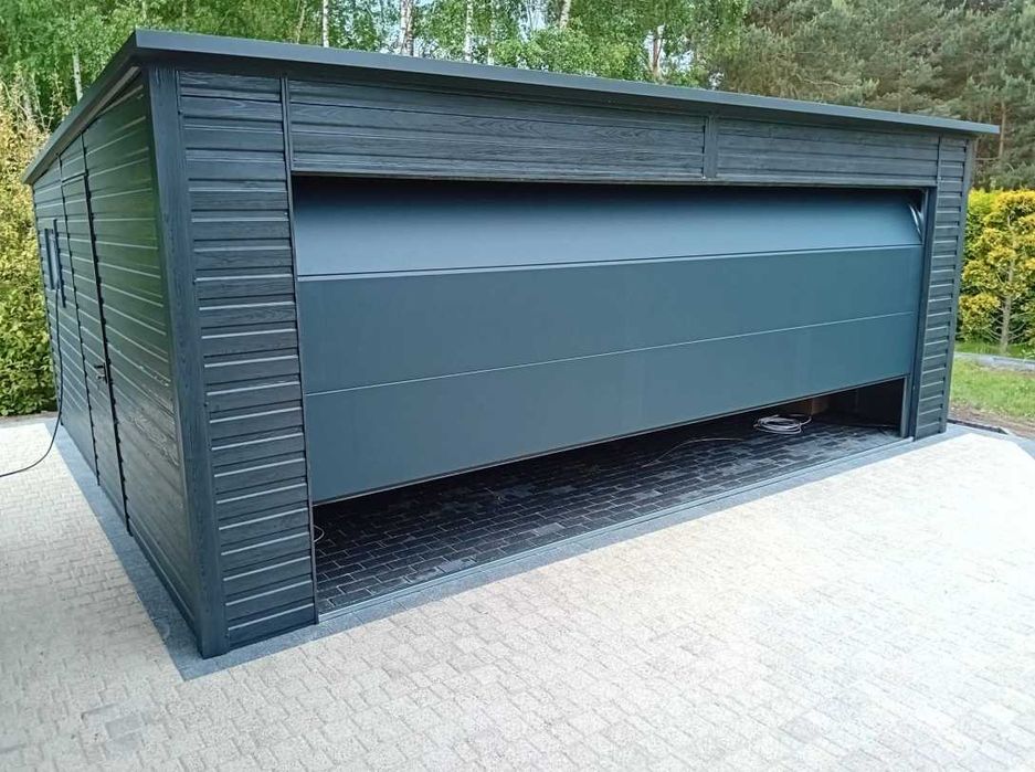 Garaż blaszany 6x5, brama segmentowa, wzmocniona konstrukcja