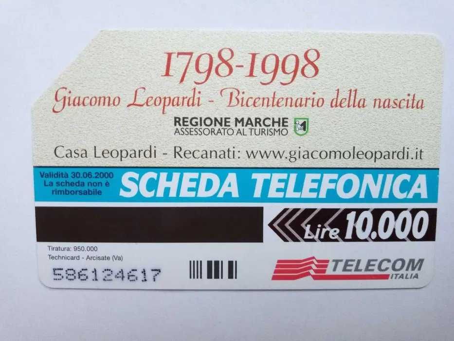Giacomo Leopardi - dwusetna rocznica urodzin [włoska karta telefoniczna]