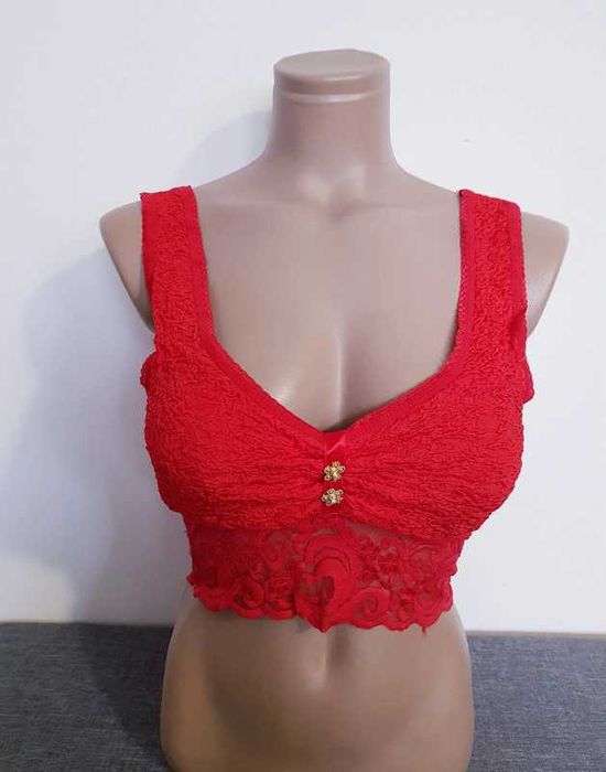 Crop Top krótki Czerwony z Koronką w biuście push-up