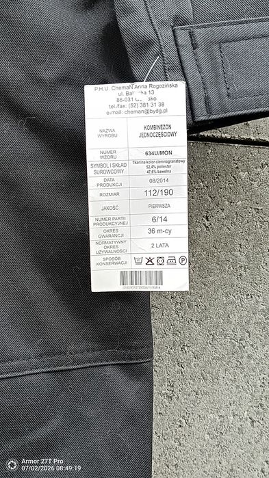 Kombinezon jednoczęściowy 634U/MON rozm. 112/190