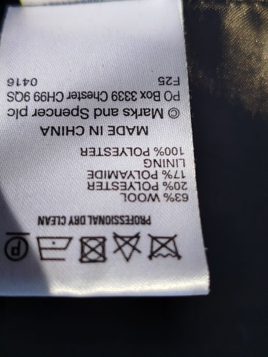 Zielony khaki krótki płaszcz dwurzędowy z wełną M&S L 40