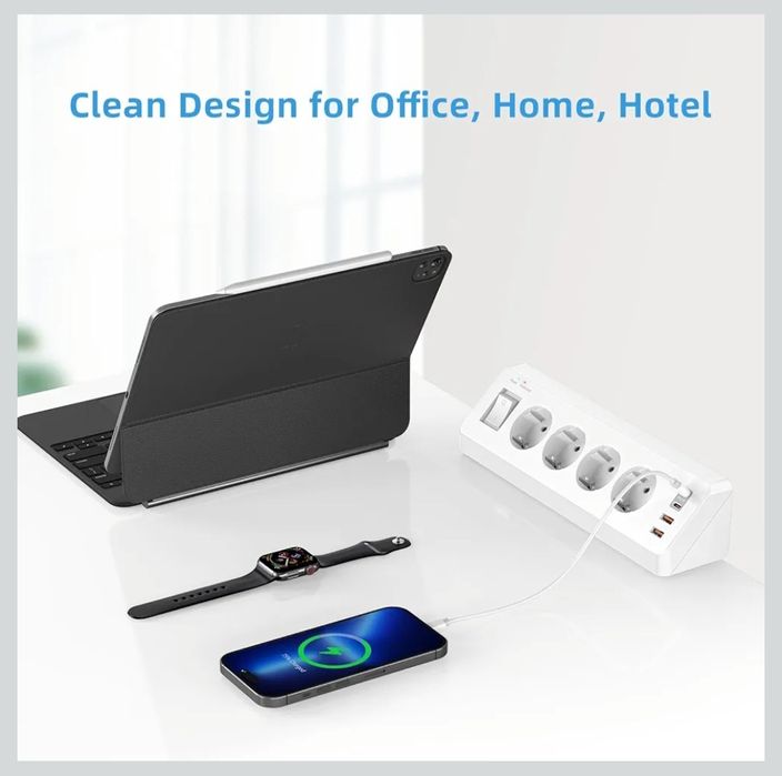 Gniazdo stołowe z USB C (PD 20 W), listwa zasilająca 8 w 1