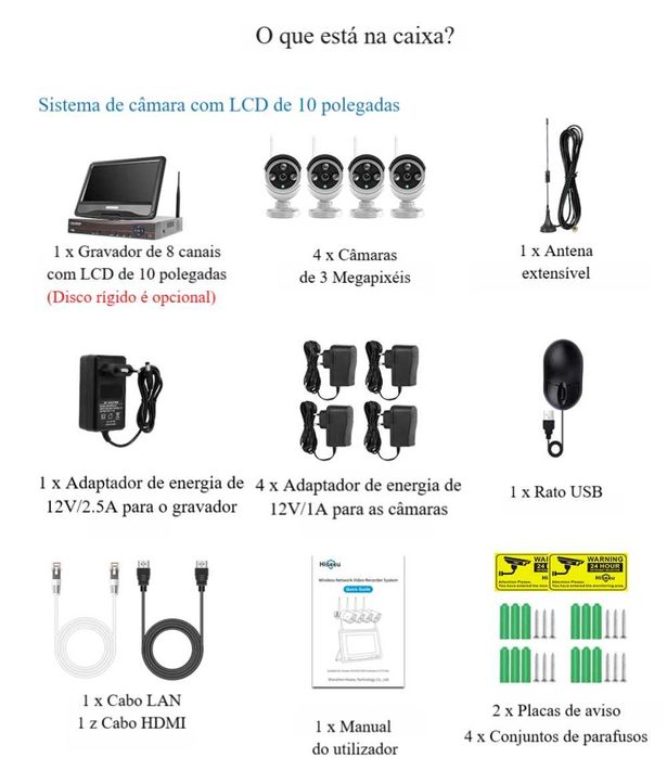 Sistema ‼️ 8 Canais CCTV ‼️ 4 câmaras ‼️ WiFi/Sem Fios ‼️ FullHD