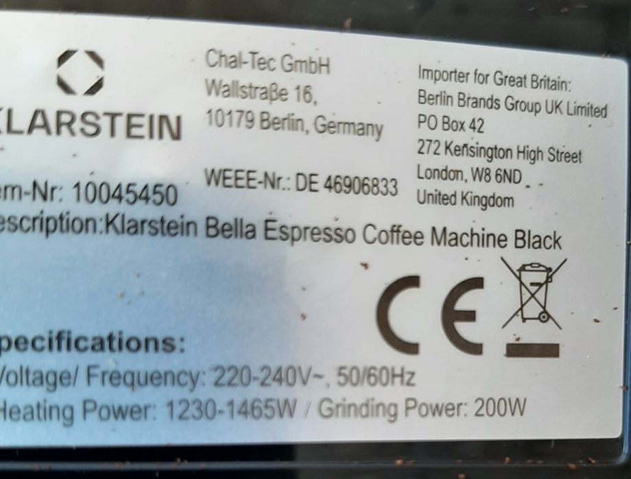 Кофемашина Klarstein Bella Café для эспрессо с кофемолкой