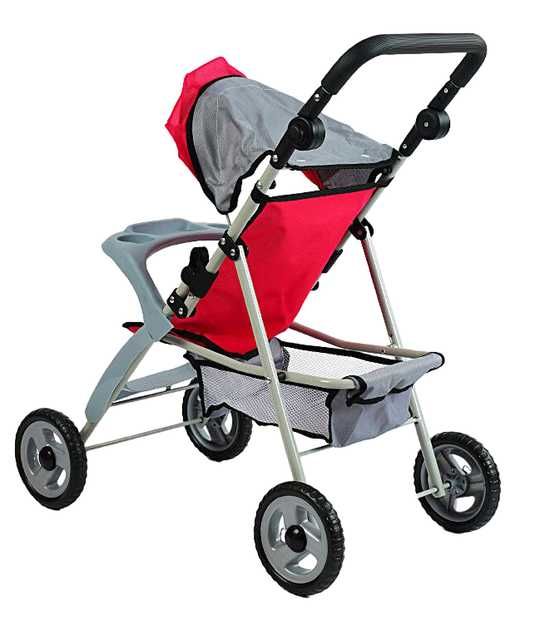 Металева Коляска для ляльок до 50 см, зі столиком, з кошиком, складана