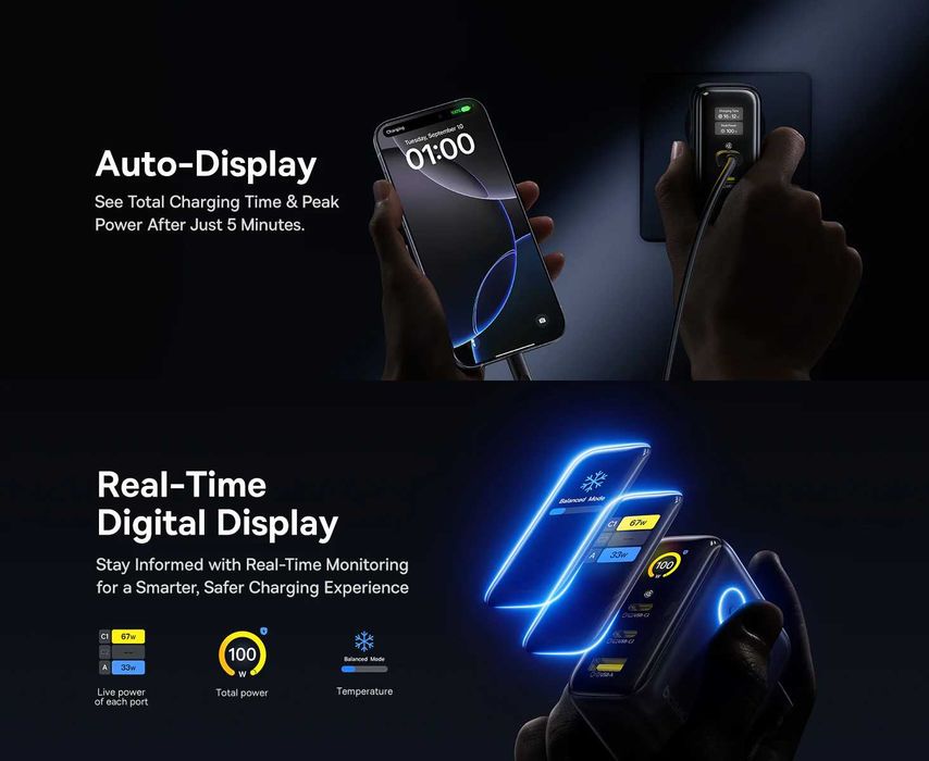Зарядний пристрій BASEUS PicoGo AE21 Digital Display 100W EU (E0121B)