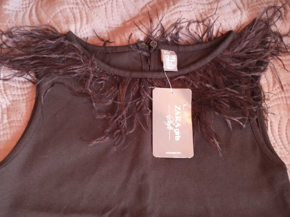 ZARA Nowa sukienka czarna z piórami r 158 164