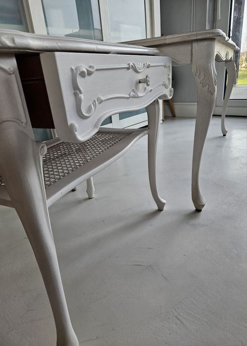 Ława drewno szyba plecionka wiedeńska bielone