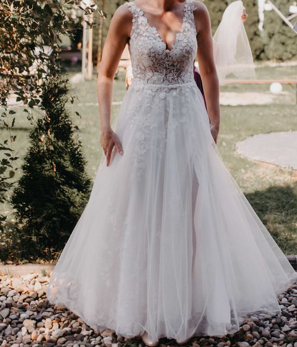 Suknia ślubna boho rustykalna odkryte plecy - Tom Sebastien XS/S