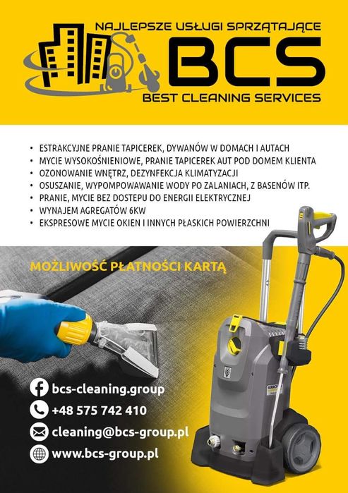 Pranie tapicerek, dywanów, aut pod sprzedaż, Mycie okien, Ozonowanie.