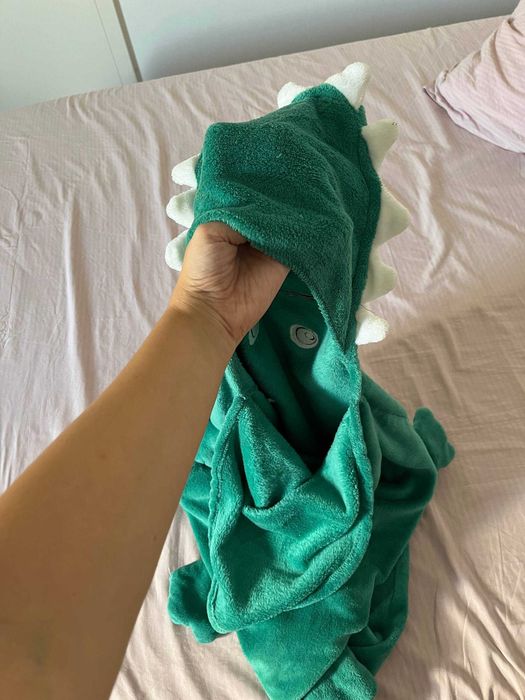 Saco-cama crocodilo para criança, manta polar verde com capuz