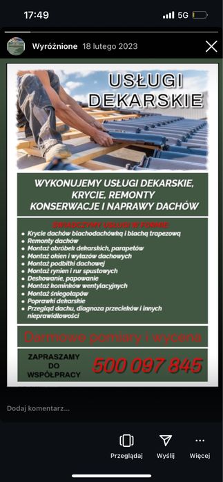 Usługi Dekrarskie. Przecieki dachow. Dekarz