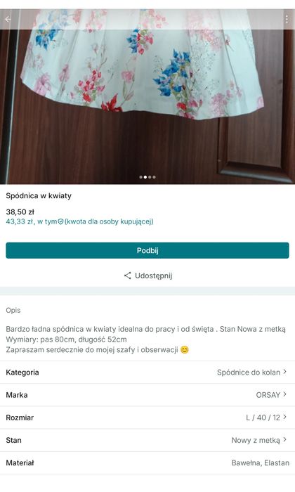 Spódnica damska z paskiem rozm 40 (L)