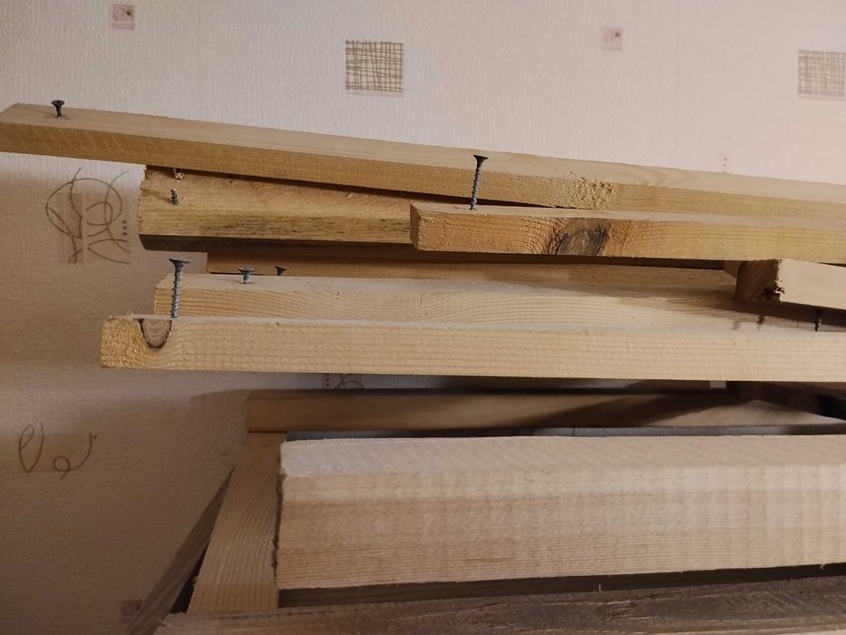 Деревянный сборный стеллаж h=149 см, b=56 см, L=180 см  на 2 полки