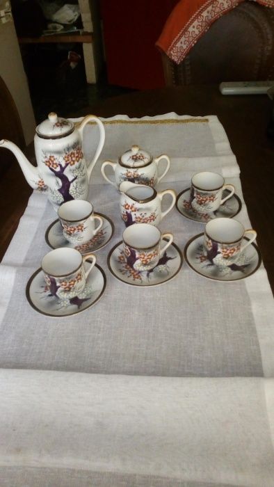 (Vintage) Serviço de café em casquinha chinês e estante chinesa reliq