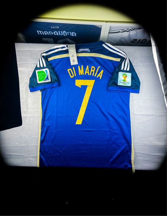 (L) ÁNGEL DI MARIA 7 ARGENTYNA FINAŁ WORLD CUP 2014 Adidas Nowa Granatowa Wyjazdowa Piłkarska Koszulka Sportowa Jersey Kolekcjonerska T-shirt