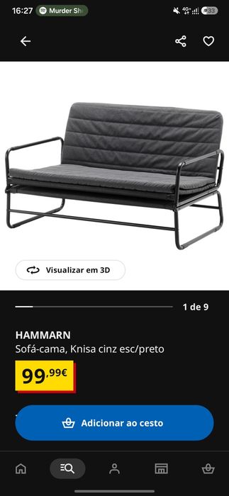 Sofá-cama IKEA HAMMARN | Bom estado | Cinza escuro