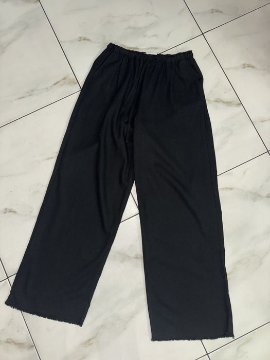 Женские черные льняные широкие брюки штаны Bershka XS (36)
