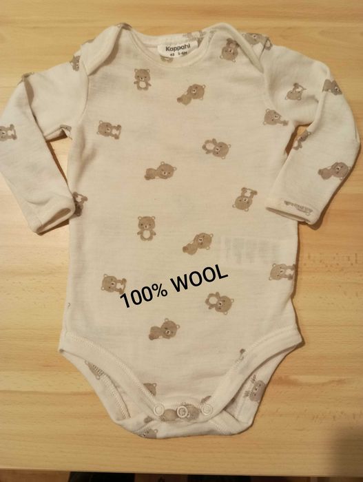 Kappahl Wełniane body niemowlęce w misie rozm.62/2-4mies.
