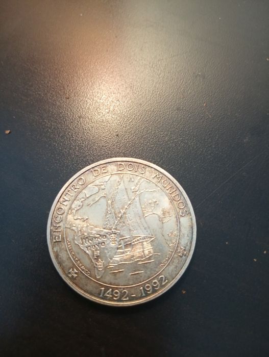 1000 escudos -two worlds 500 years Discovery of America Portugal 1992*